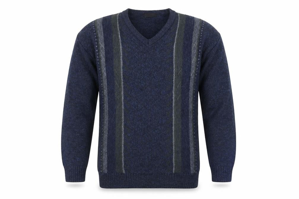 BHS Men's Blue Wool Blend V-Neck Pullover Jumper Size L