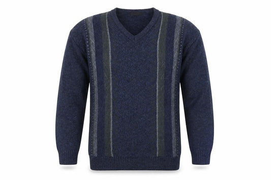 BHS Men's Blue Wool Blend V-Neck Pullover Jumper Size L