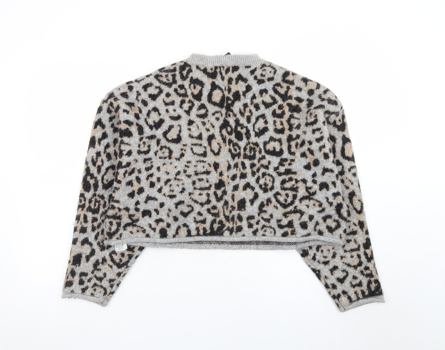 Zara Women Grey Leopard Print Wool Blend Pullover Jumper Size 14