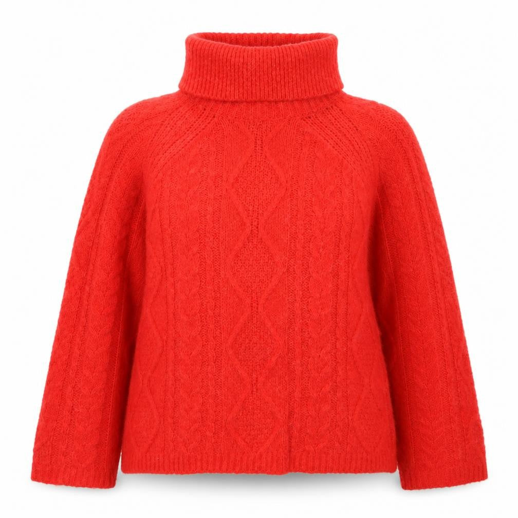 Next Women Red Roll Neck Wool Cable-Knit Jumper Size 12