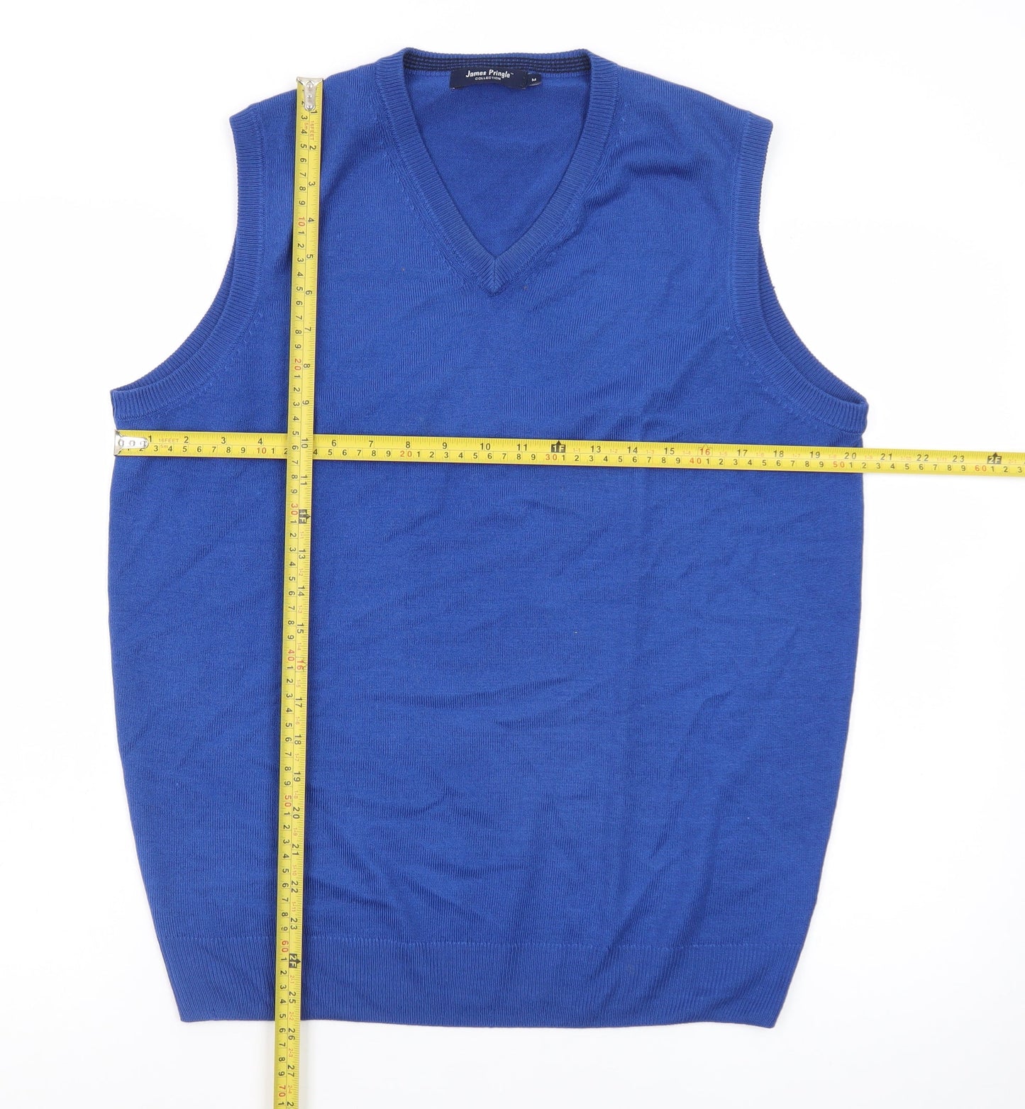James Pringle Men's Blue Wool Sleeveless V-Neck Vest Jumper Size M
