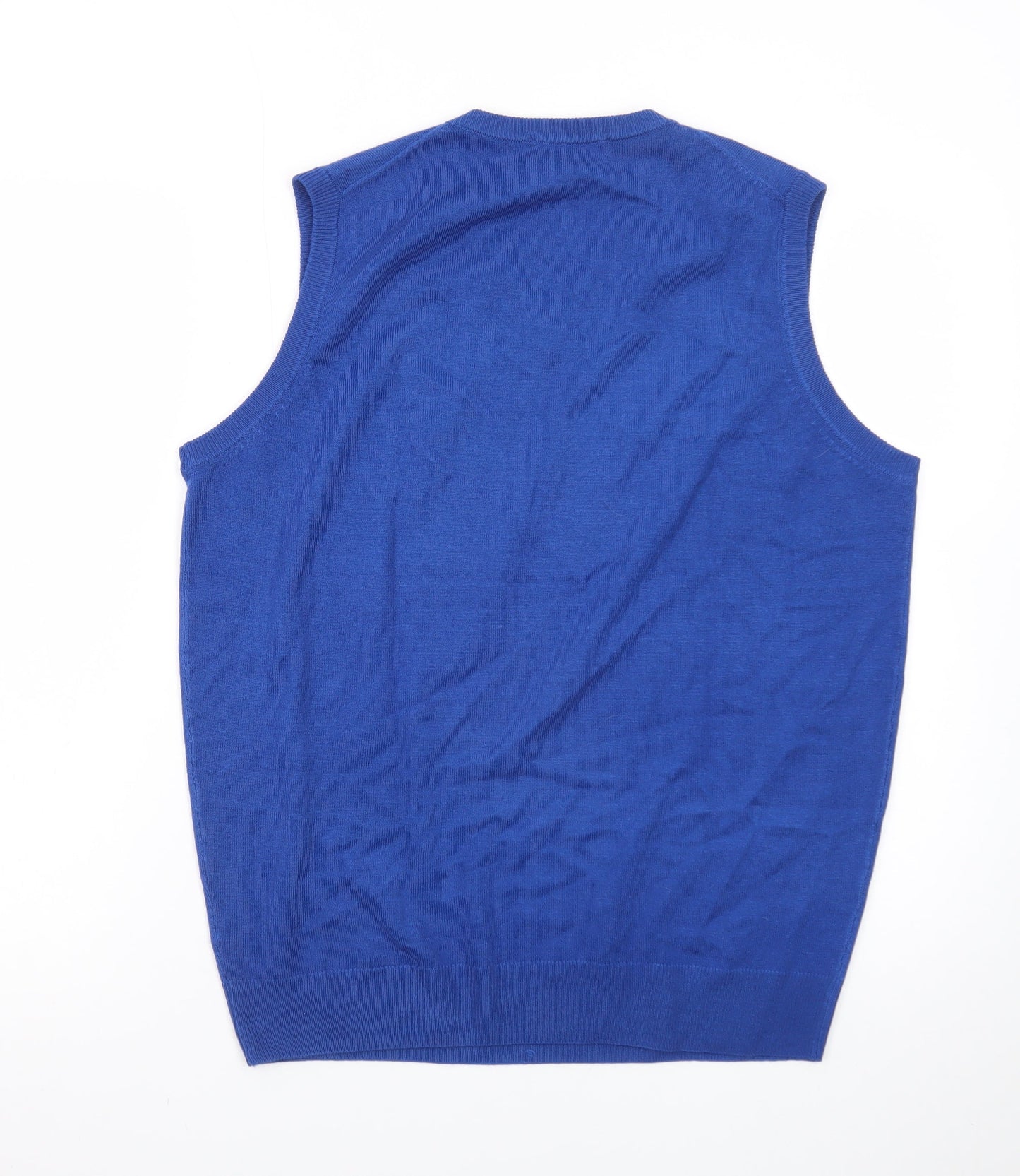 James Pringle Men's Blue Wool Sleeveless V-Neck Vest Jumper Size M