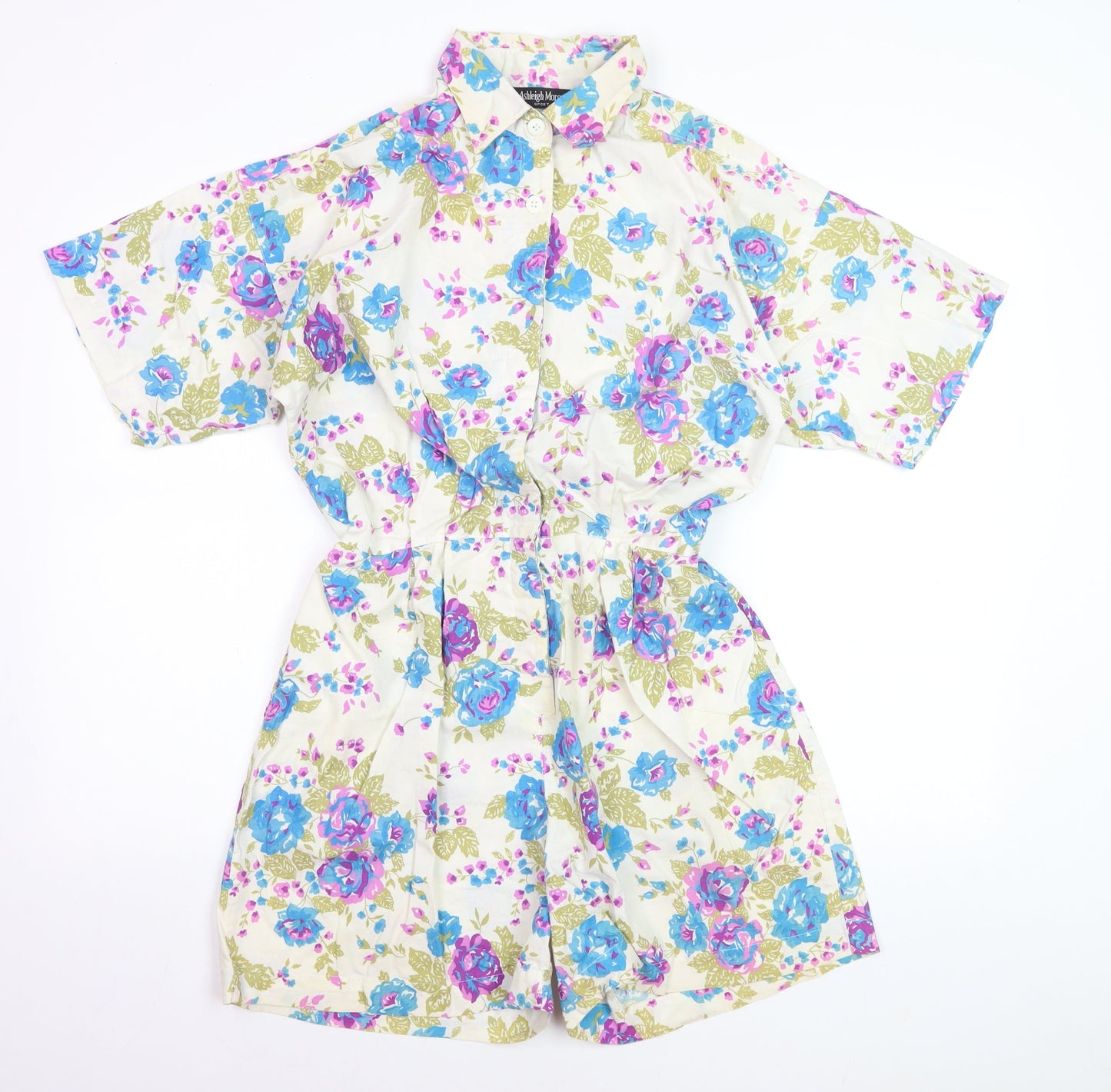 Ashleigh Morgan Women’s Beige Floral Cotton Playsuit L Short Sleeve