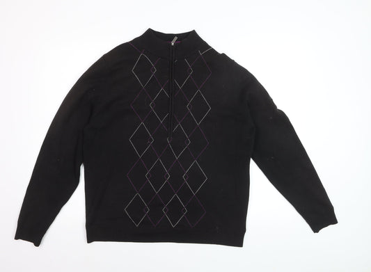 Green Lamb Women's Black Argyle 1/2 Zip Jumper Size 16