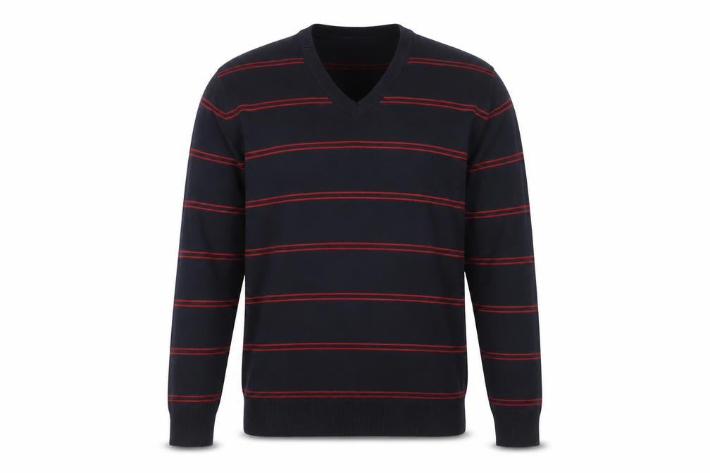Marks & Spencer Men’s Navy Red Stripe V-Neck Pullover Jumper M