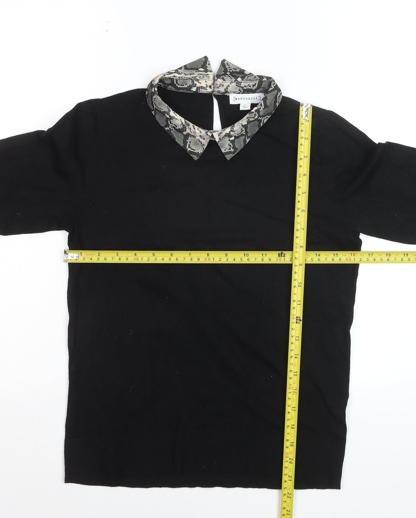 Warehouse Women Black Collared Snake Print Pullover Jumper Size 14