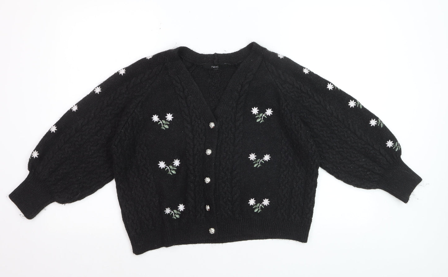 Next Women Black Floral Cable Knit Cardigan L