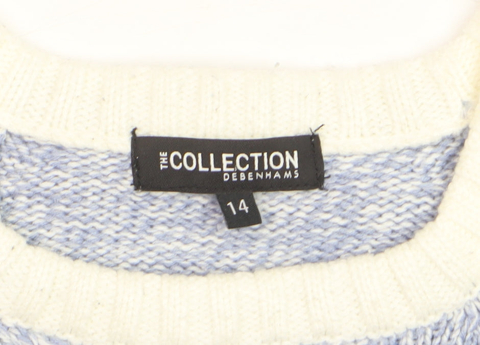 Debenhams Women Blue Crew Neck Cable Knit Pullover Jumper Size 14