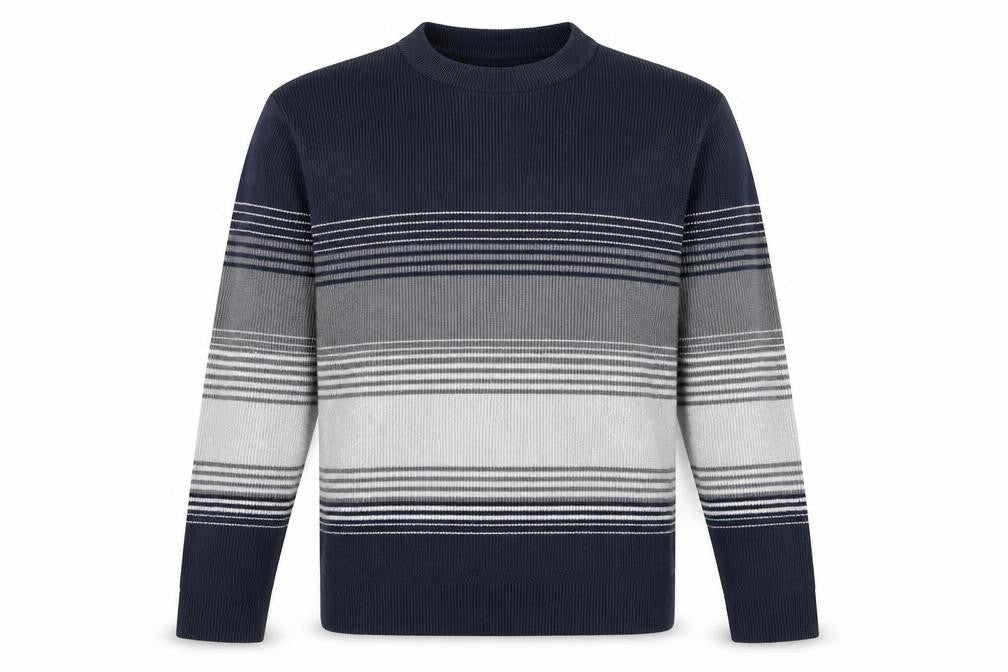 Marks & Spencer Men's Blue Striped Cotton Blend Crew Neck Jumper L
