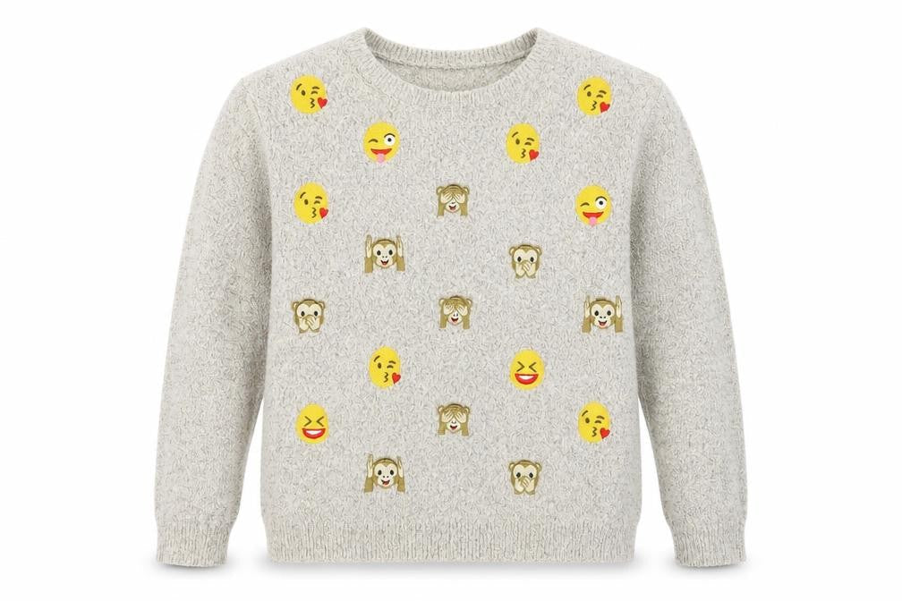 By Bravado Women Grey Emoji Pullover Jumper L Knit Crew Neck