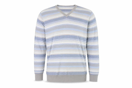 Marks & Spencer Autograph Men's Blue Striped Cotton V-Neck Jumper L