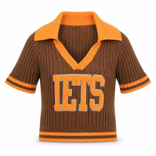 Iets Frans Girls Brown & Orange Ribbed V-Neck Pullover Jumper Size M
