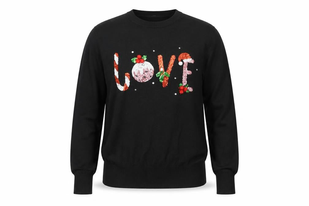 Lipsy Women’s Black Sequin Love Christmas Jumper Size 12