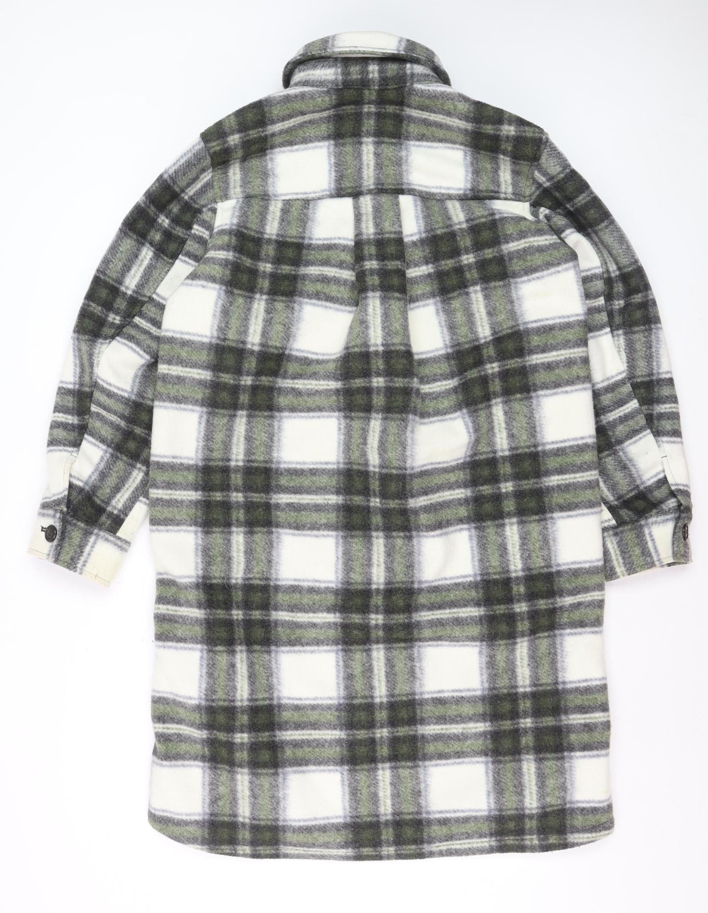 H&M Men’s Grey Check Long Overcoat Size S Polyester Button-Up
