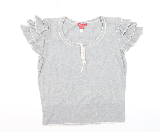 Monsoon Women’s Grey Cotton Ruffle Sleeve Pullover Jumper Size 16