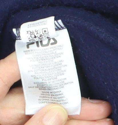 Fila Women Navy Blue Hooded Pullover Hoodie Size L Fleece Logo