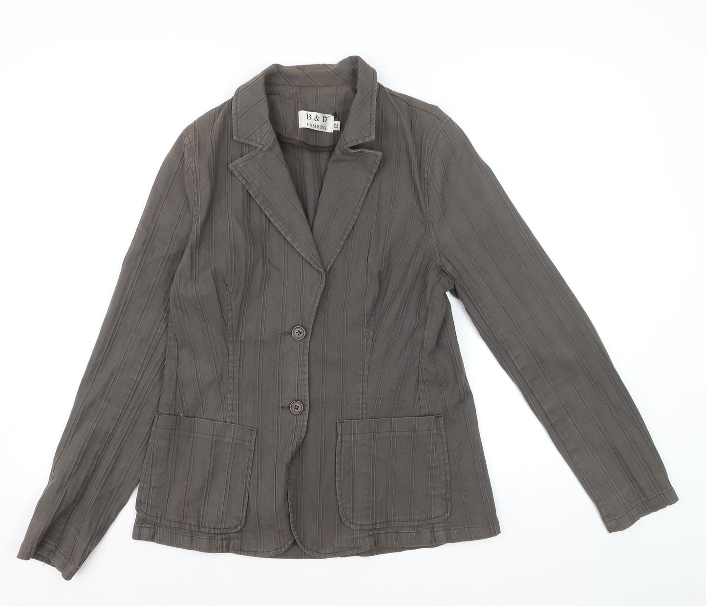 B & D Fashions Women’s Brown Striped Cotton Blazer Jacket Size 12