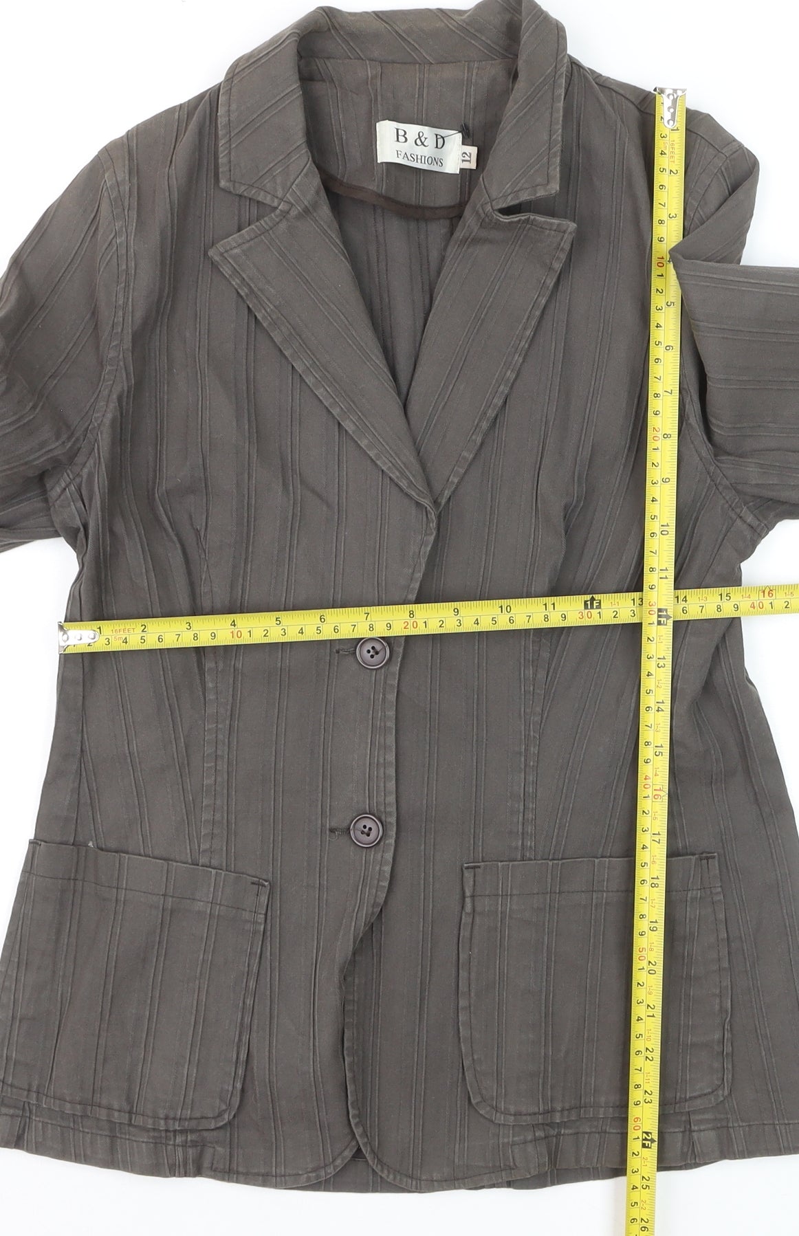 B & D Fashions Women’s Brown Striped Cotton Blazer Jacket Size 12