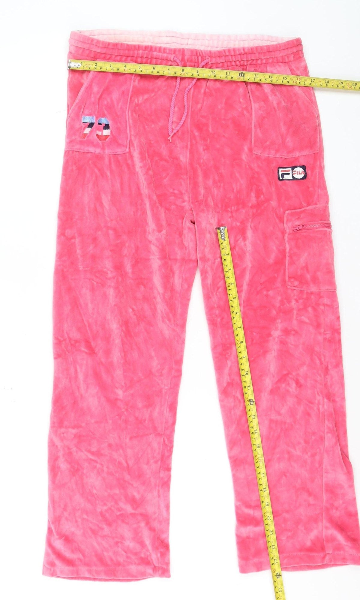 Fila Womens Pink Velour Jogger Trousers XL 16 Drawstring Pockets