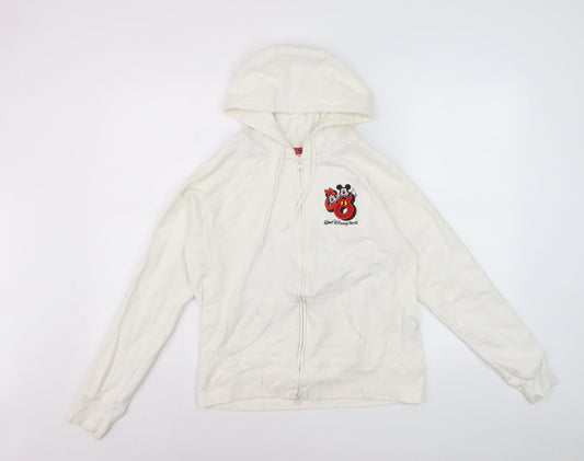 Walt Disney World Women’s White Full Zip Hoodie Size M Embroidered Mickey Minnie