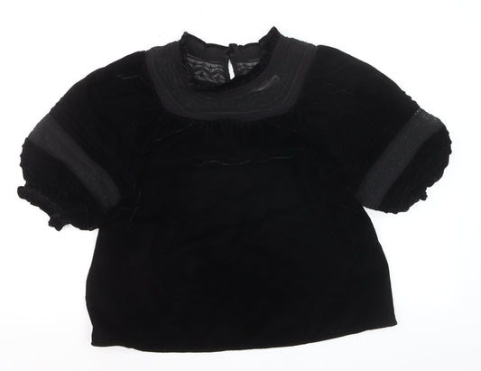 Marks and Spencer Womens Black Velvet Embroidered Blouse Size 12
