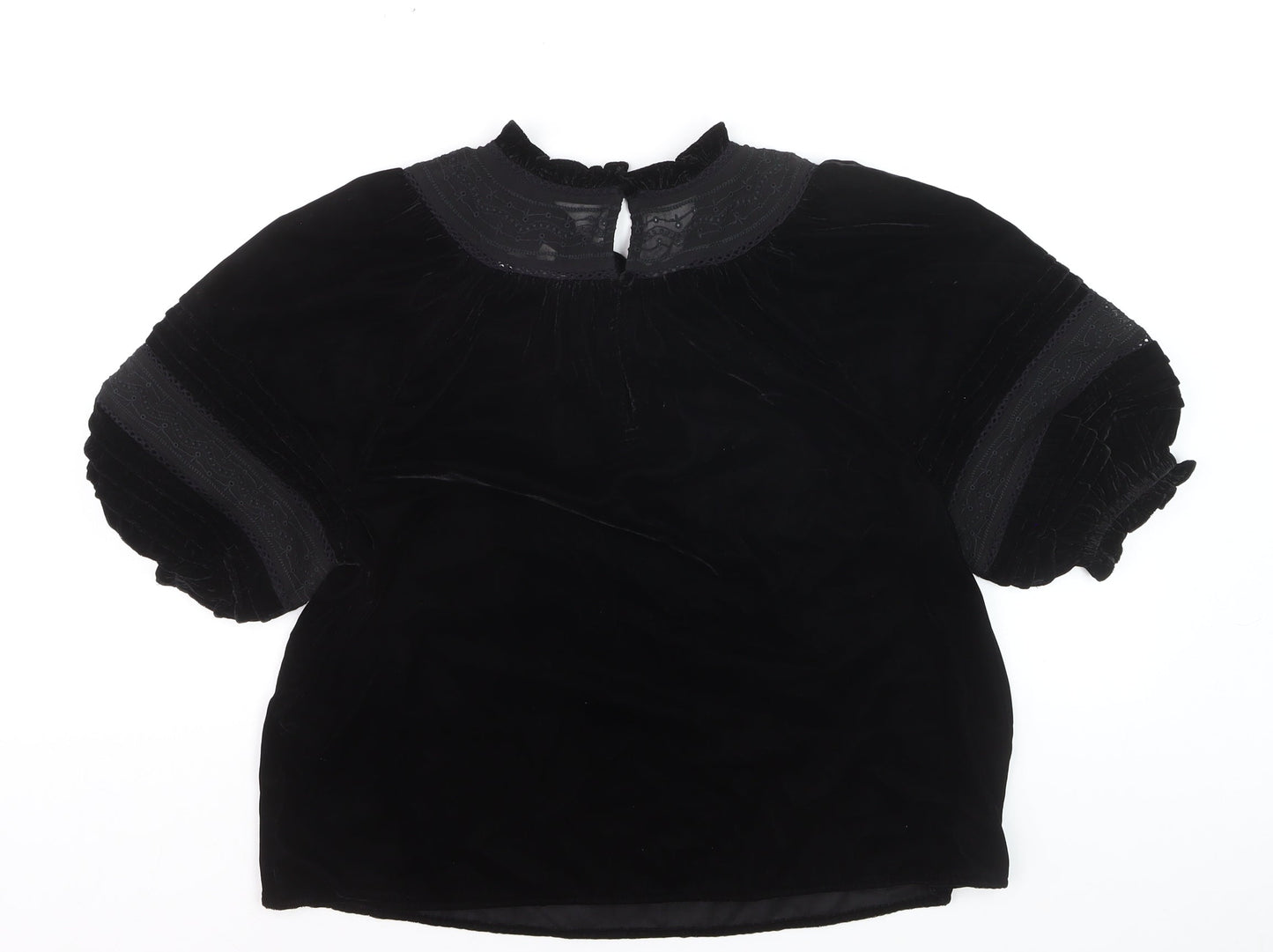 Marks and Spencer Womens Black Velvet Embroidered Blouse Size 12