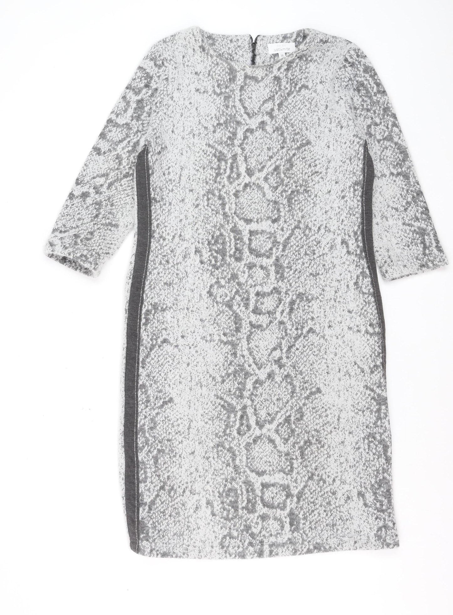 Just White Womens Grey Animal Print Knit Sheath Dress Size 10