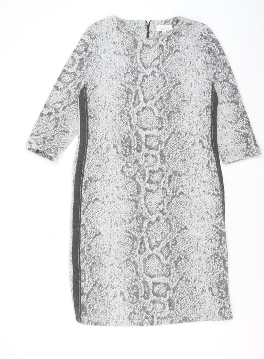 Just White Womens Grey Animal Print Knit Sheath Dress Size 10