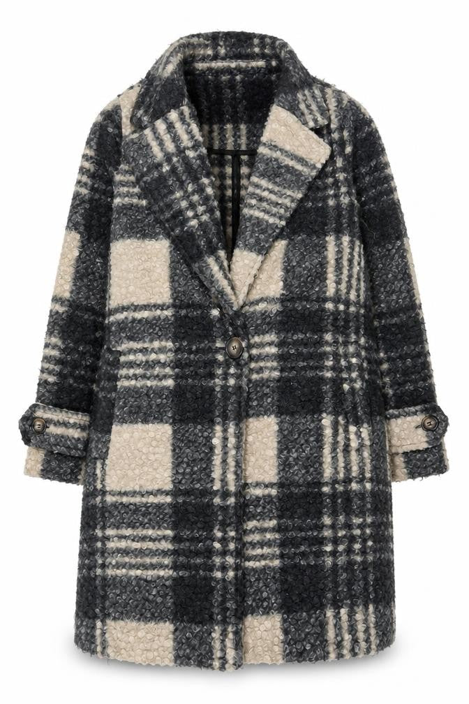 Tu Women Grey Checked Wool Blend Mid-Length Coat Size 16