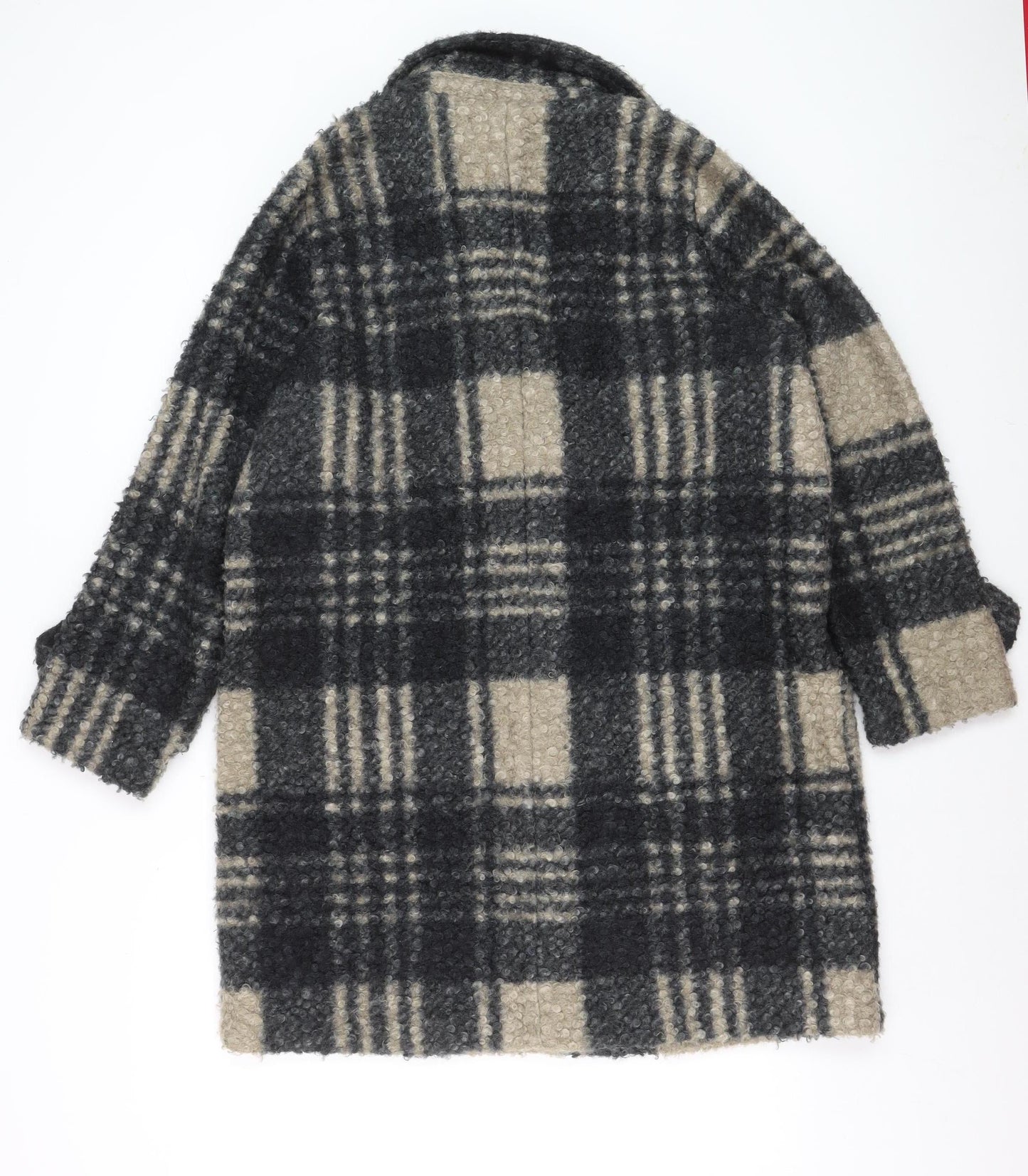 Tu Women Grey Checked Wool Blend Mid-Length Coat Size 16