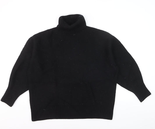 COS Women's Black Wool Roll Neck Jumper Size L Relaxed Fit