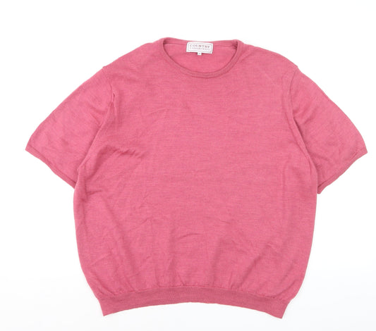 Country Collection Women Pink Merino Wool Short Sleeve Jumper Size 22