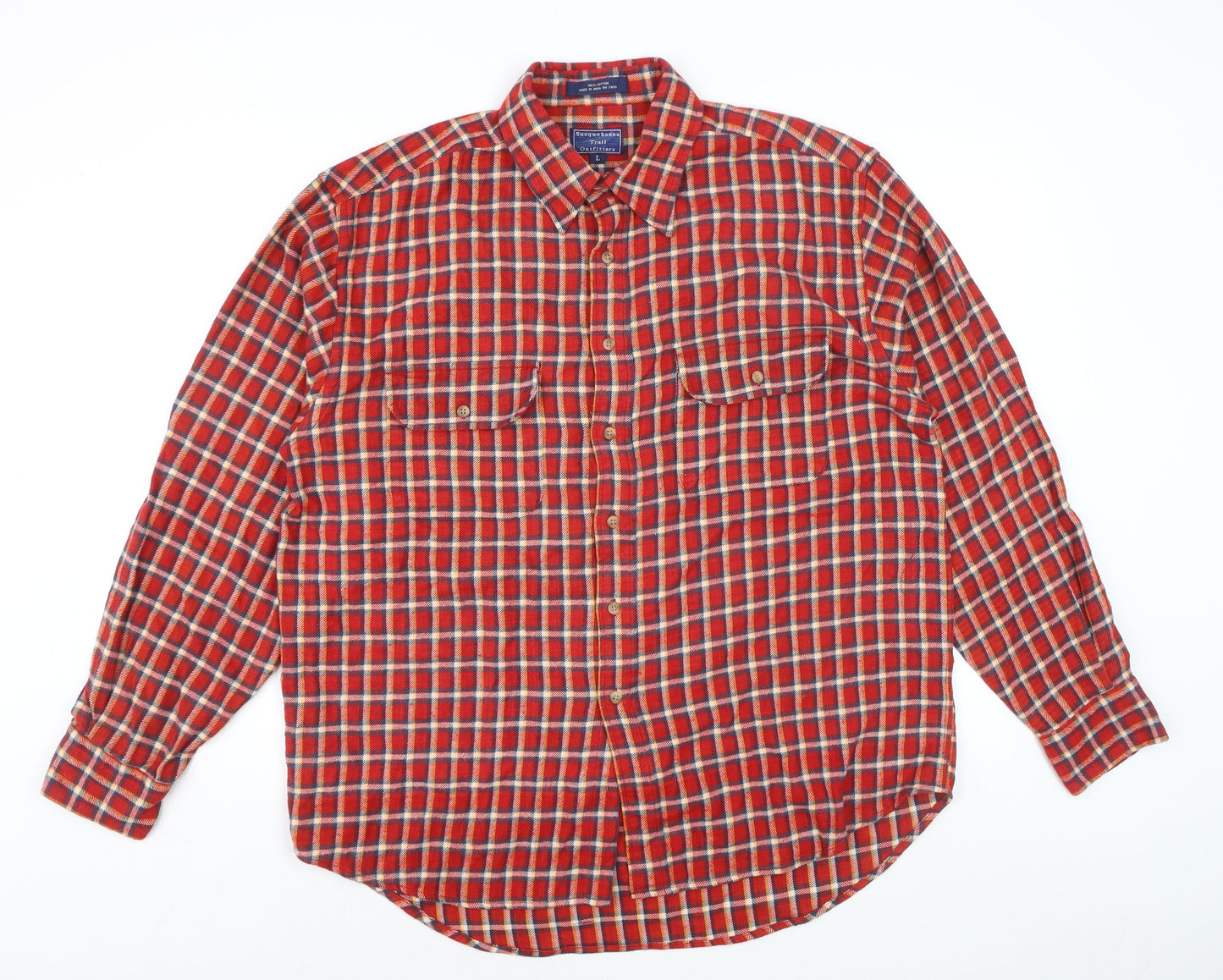 Susquehanna Trail Outfitters Men's Red Check Flannel Button-Up Shirt L