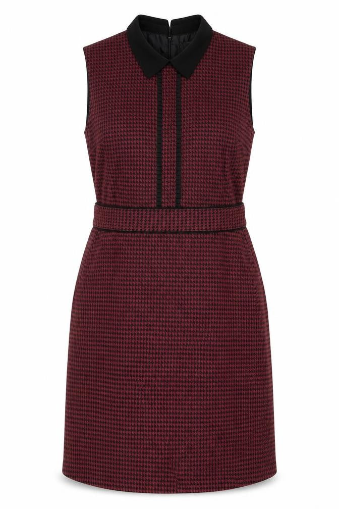 Oasis Women’s Red Houndstooth Collared Sleeveless Shift Dress Size 14
