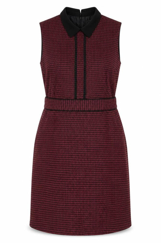 Oasis Women’s Red Houndstooth Collared Sleeveless Shift Dress Size 14