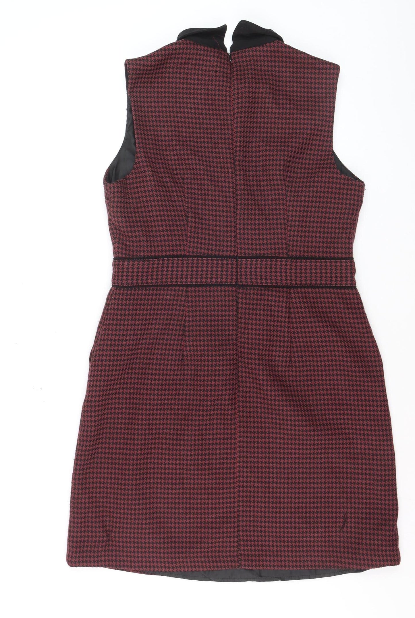 Oasis Women’s Red Houndstooth Collared Sleeveless Shift Dress Size 14