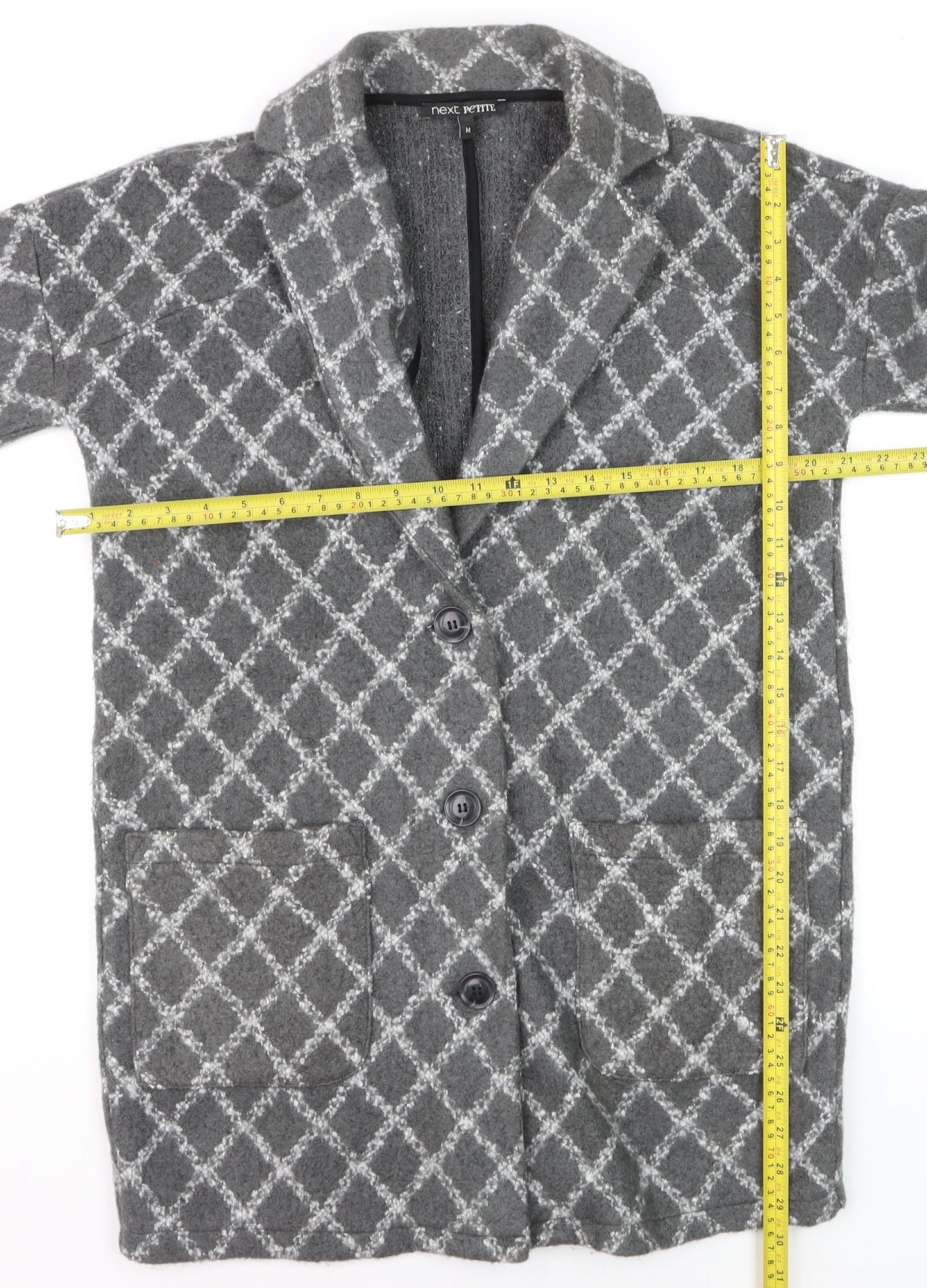 Next Petite Women’s Grey Check Long Cardigan Size 14