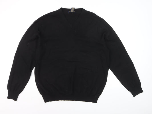 Garret Scott Men’s Black XL Merino Wool V-Neck Jumper
