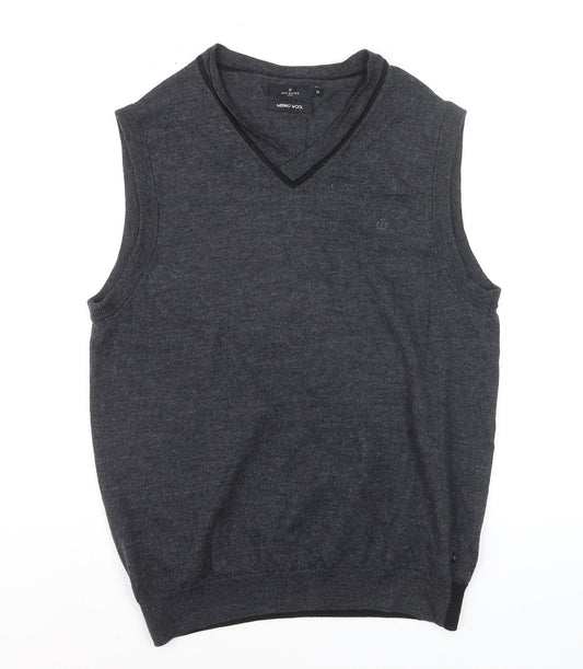 Jeff Banks Men's Grey Merino Wool Sleeveless V-Neck Vest Jumper Size M