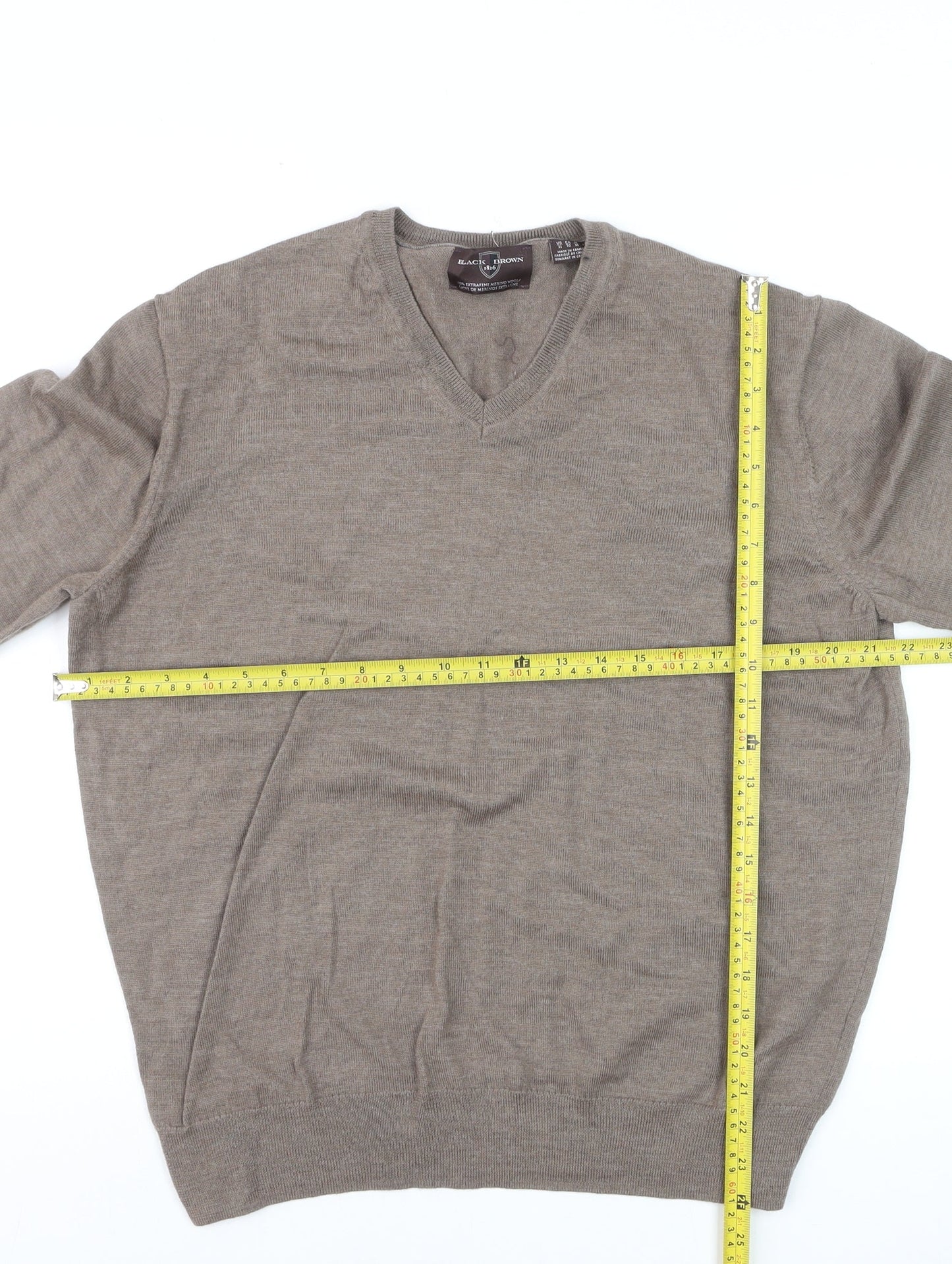 Black Brown 1826 Men's Beige V-Neck Merino Wool Pullover Jumper XL