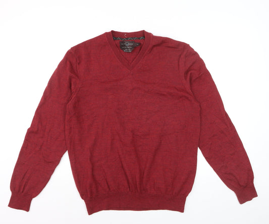 Black Brown 1826 Men’s Red Wool V-Neck Jumper Size L