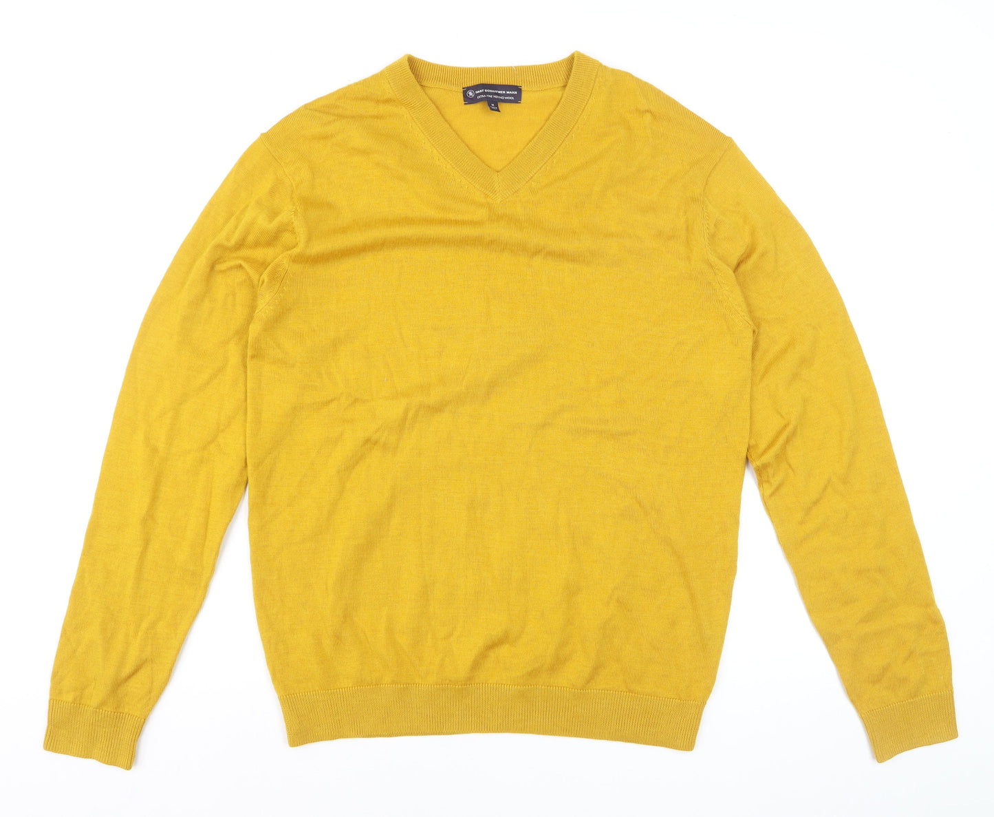 Hart Schaffner Marx Men's Yellow Merino Wool V-Neck Jumper M