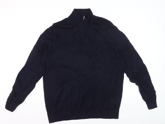 Marks and Spencer Autograph Mens Blue 2XL Merino Wool 1/2 Zip Jumper