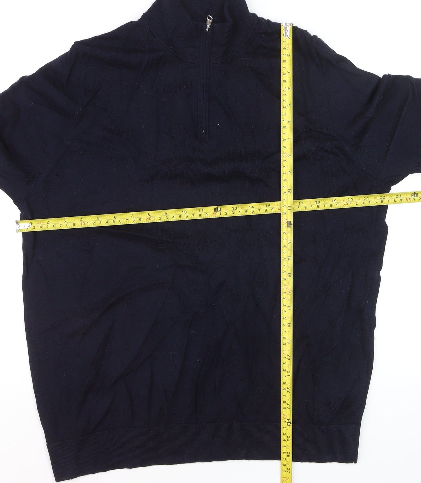 Marks and Spencer Autograph Mens Blue 2XL Merino Wool 1/2 Zip Jumper