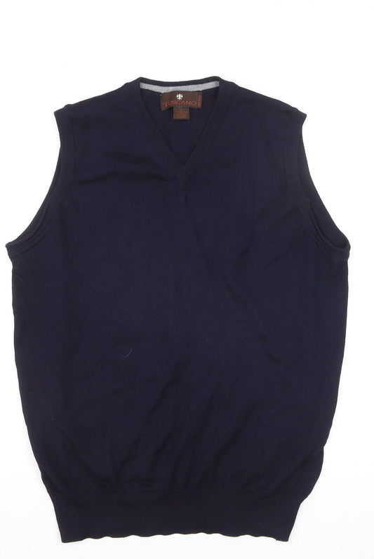 Toscano Men Blue Merino Wool V-Neck Sleeveless Vest Jumper M