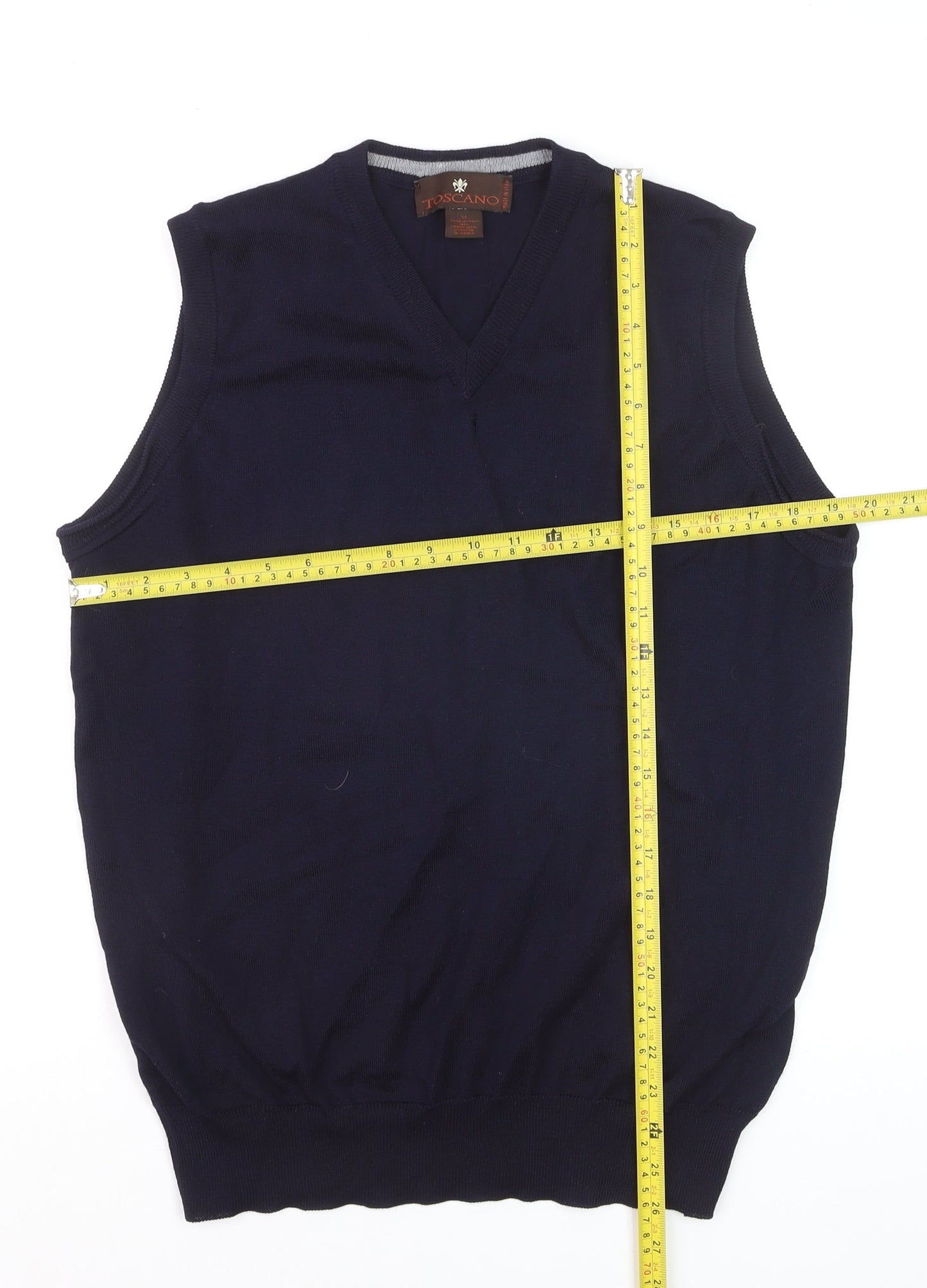 Toscano Men Blue Merino Wool V-Neck Sleeveless Vest Jumper M