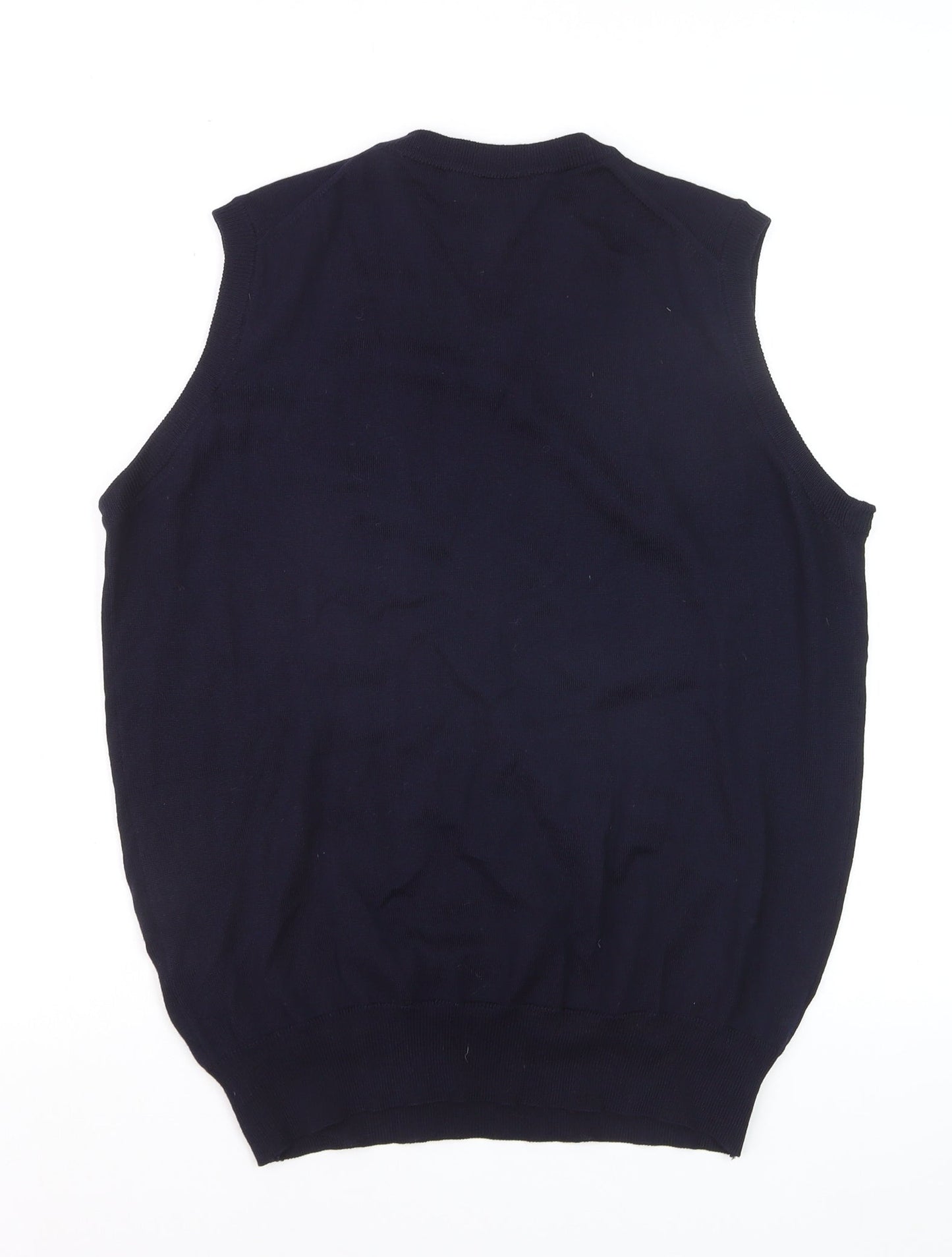 Toscano Men Blue Merino Wool V-Neck Sleeveless Vest Jumper M