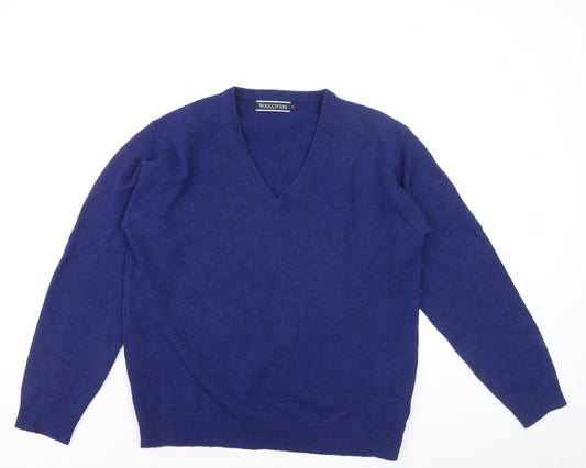 Woolovers Men's Blue Wool V-Neck Pullover Jumper M