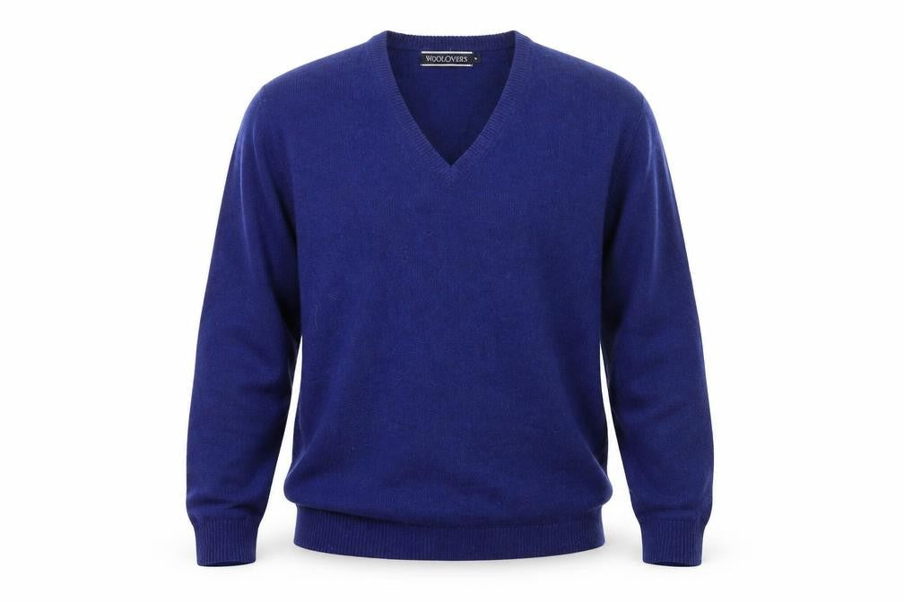 Woolovers Men's Blue Wool V-Neck Pullover Jumper M
