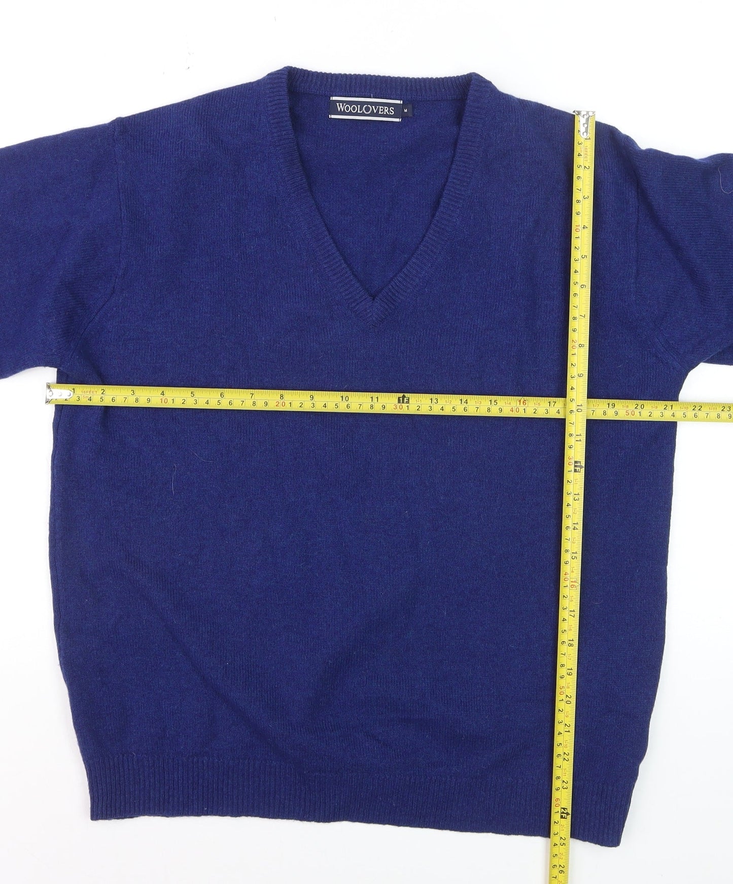 Woolovers Men's Blue Wool V-Neck Pullover Jumper M
